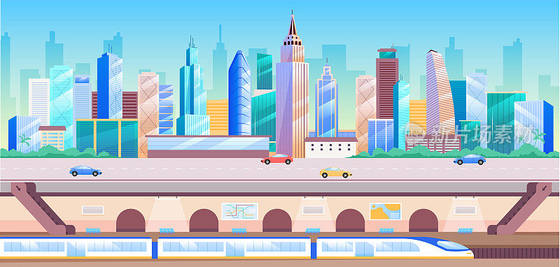 城市交通平面彩色矢量插图