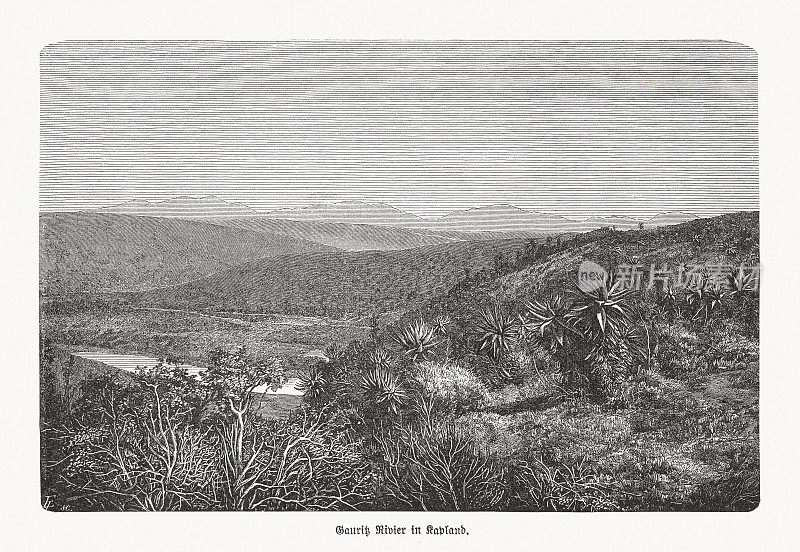 南非的古里茨河，木刻，1893年出版