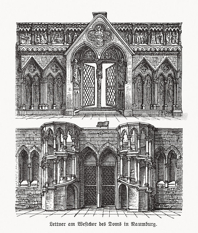 德国诺姆堡大教堂的西方唱诗班，木版，1893年出版