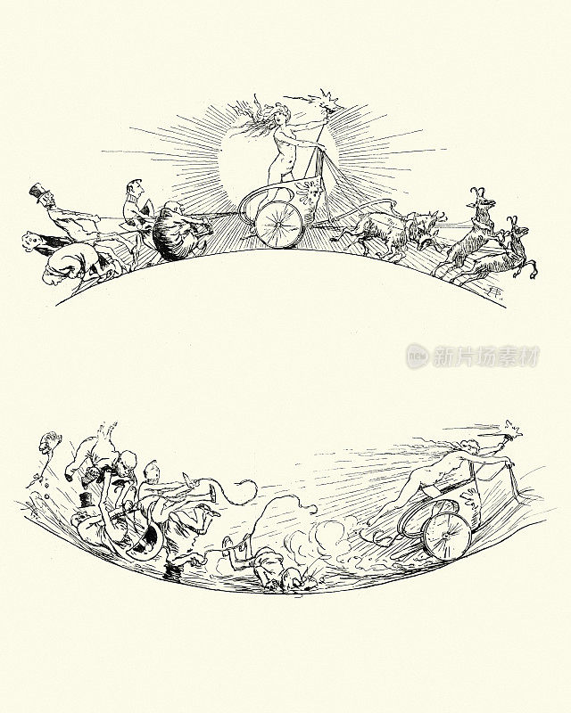 维多利亚时代的卡通，试图阻止太阳战车，女神，19世纪
