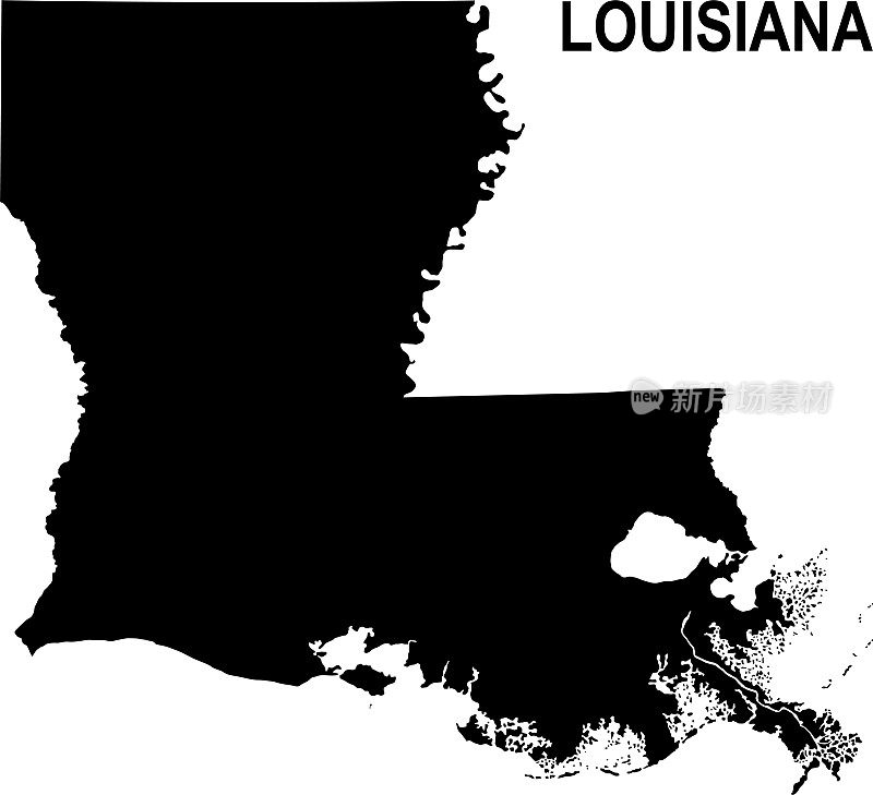 路易斯安那州的黑色基础地图，以白色为背景