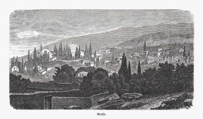 土耳其布尔萨的历史观，木刻，出版于1893年