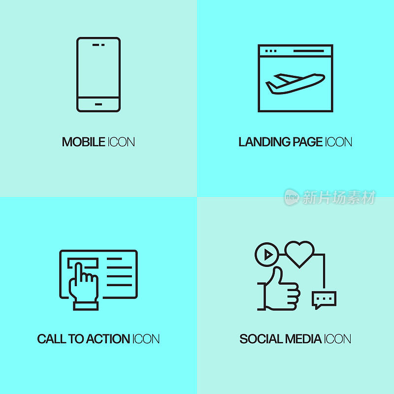 入站营销相关线路图标。向量符号说明。