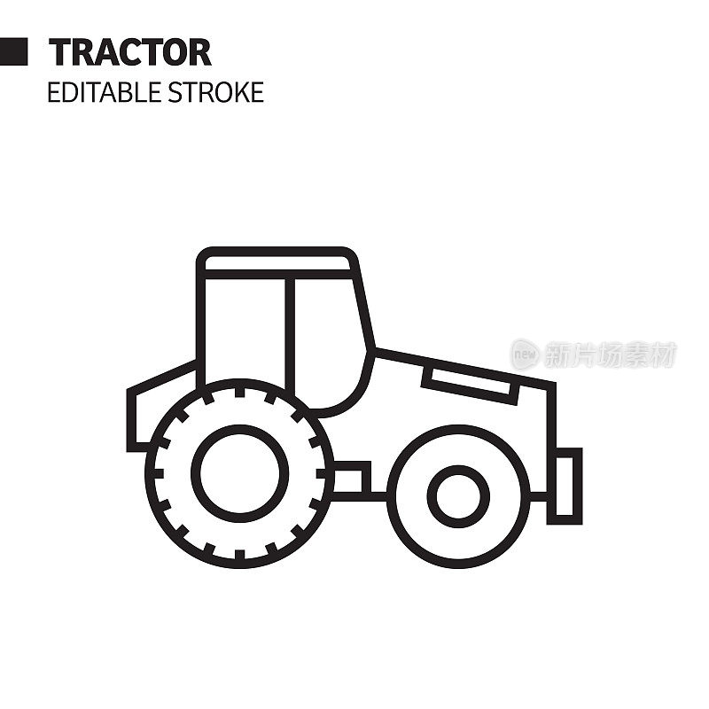 拖拉机线图标，轮廓矢量符号插图。
