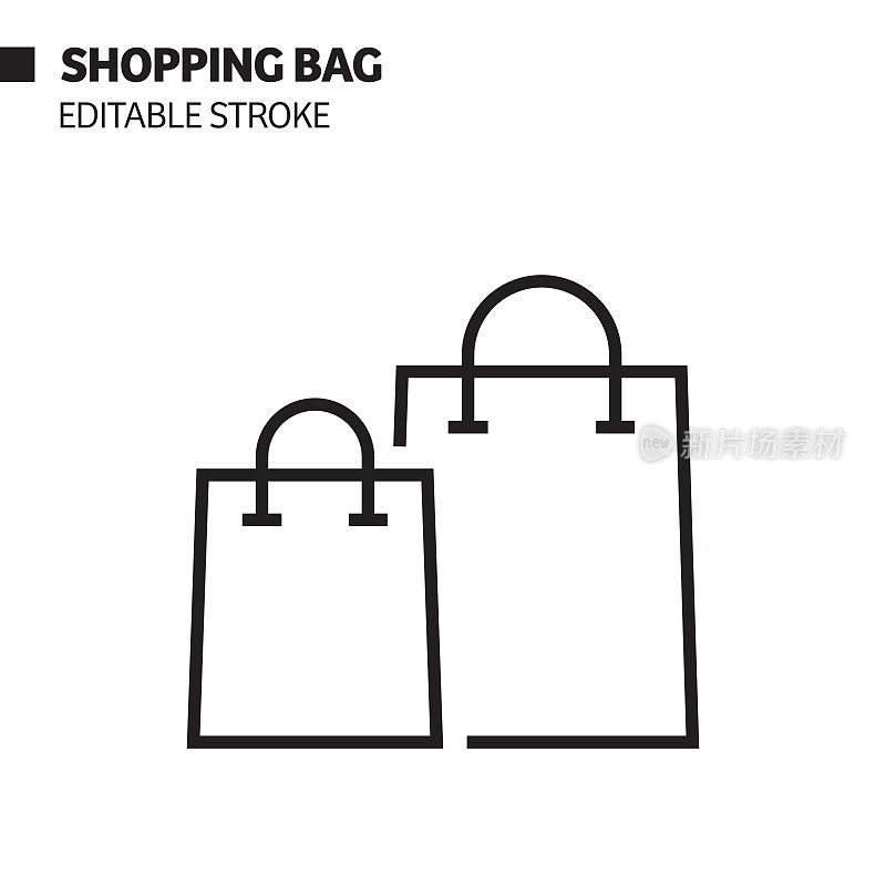 购物袋线图标。轮廓矢量符号插图。
