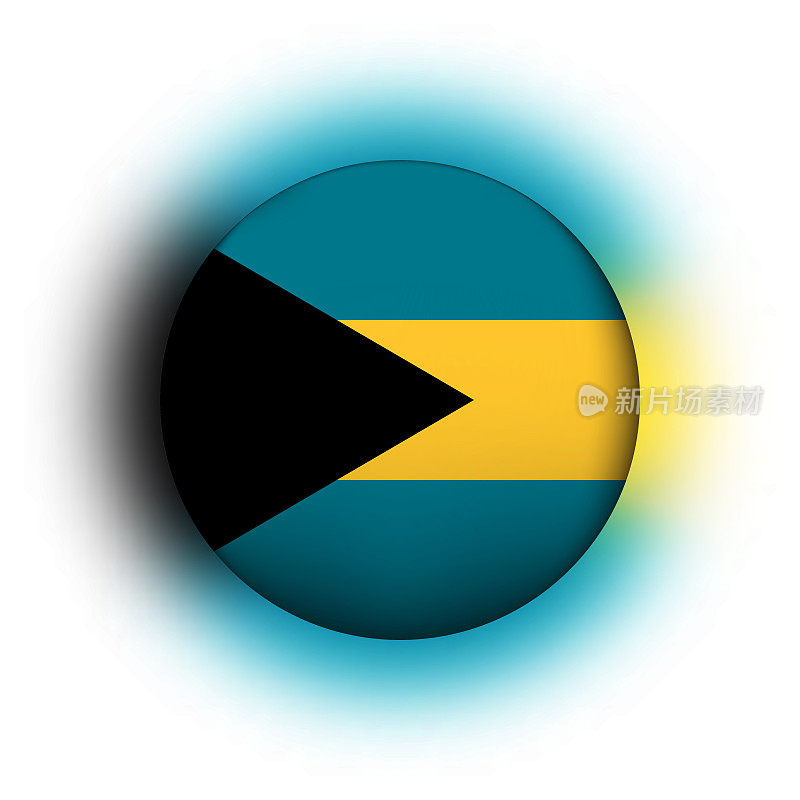 玻璃球和巴哈马国旗。圆球，模板图标。国家的象征。光滑的现实球，三维抽象矢量插图突出在一个白色的背景。大泡沫
