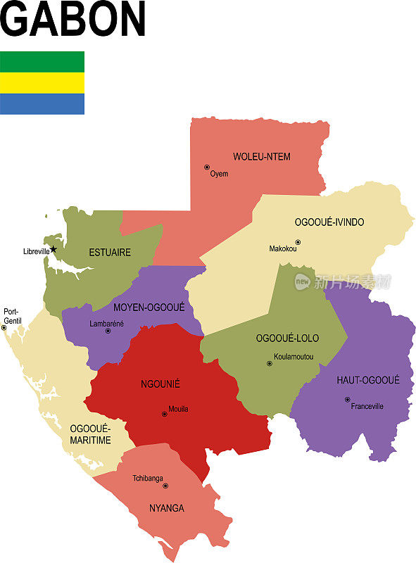 加蓬彩色平旗地图