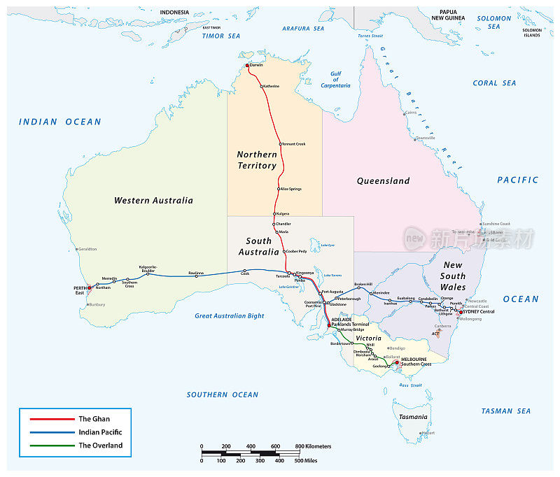澳大利亚三列偏远列车的线路规划:陆上列车、印度洋太平洋列车、甘号列车