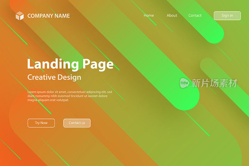登陆页模板-几何形状的抽象设计-流行的绿色梯度