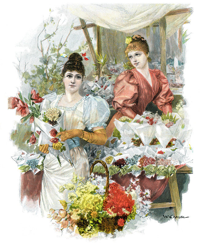 1897年，一位妇女在花店买花