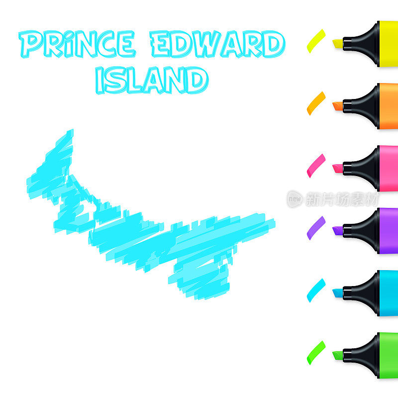 爱德华王子岛地图手绘与蓝色高光在白色背景