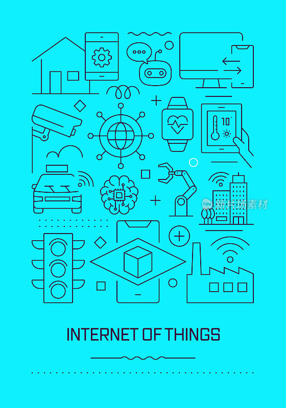 物联网相关的现代线设计小册子，海报，传单，演示模板矢量插图