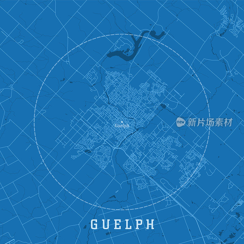 圭尔夫在城市矢量道路地图蓝色文本