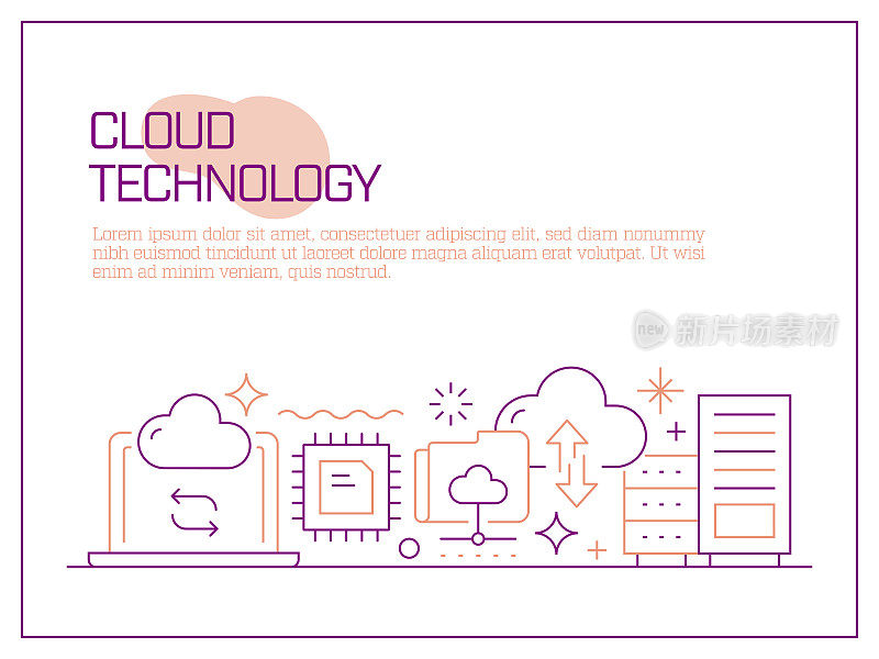 云计算相关的矢量横幅设计概念，现代线条风格与图标