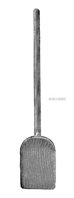 19世纪工业、技术和工艺的仿古插画:采矿和矿物提取、铁锹