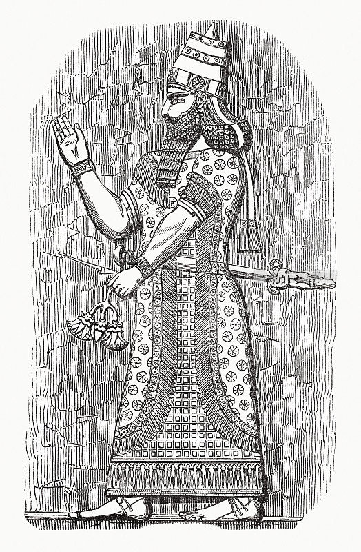 亚述国王(古浮雕)，木刻，1862年出版