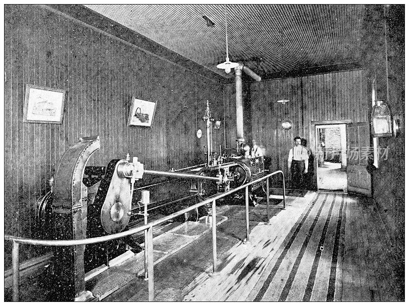 来自堪萨斯州劳伦斯的古董照片，1898年:制造业，引擎室