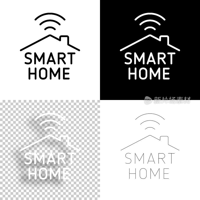 智能家居。图标设计。空白,白色和黑色背景-线图标