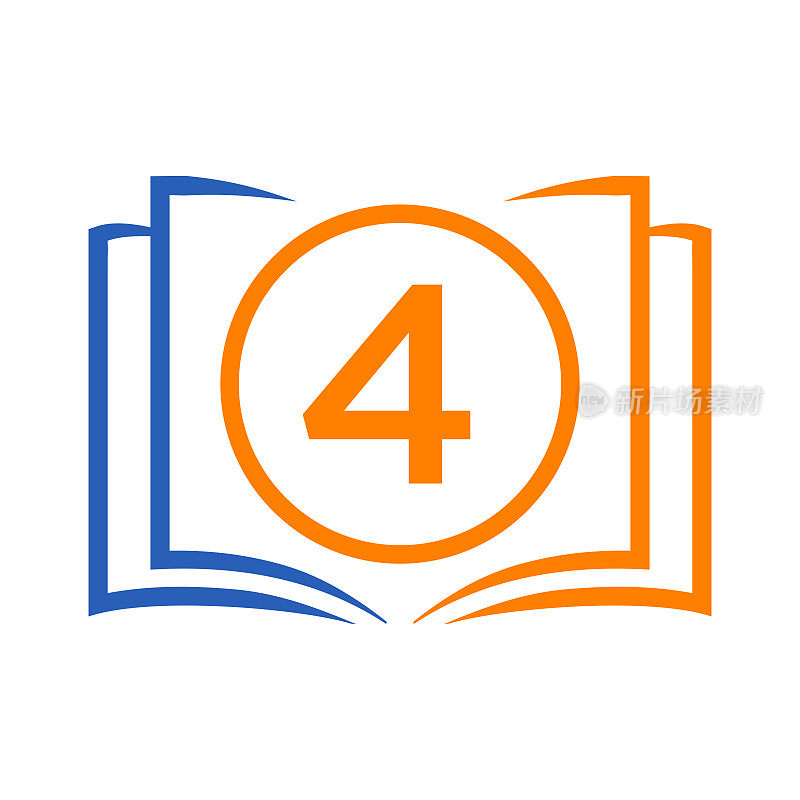 教育标志在字母4模板。打开书标志在4个字母，最初的教育标志概念模板