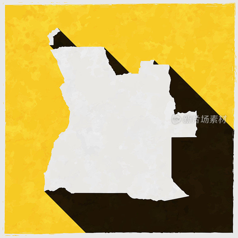 安哥拉地图，纹理黄色背景上的长阴影