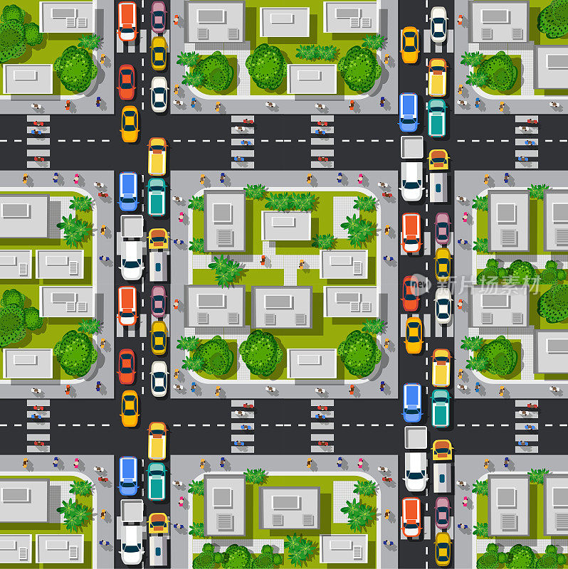 道路顶视图与高速公路许多不同的车辆。