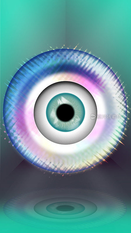 迪斯科80年代迷幻绿色彩虹眼眼球螺旋神话精神爱精神焦点视线心灵绝妙的插图