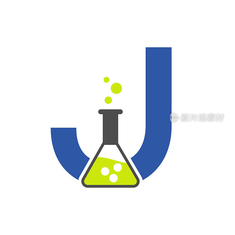 字母J实验室标志概念科学，保健，医疗，实验室，化学和自然符号