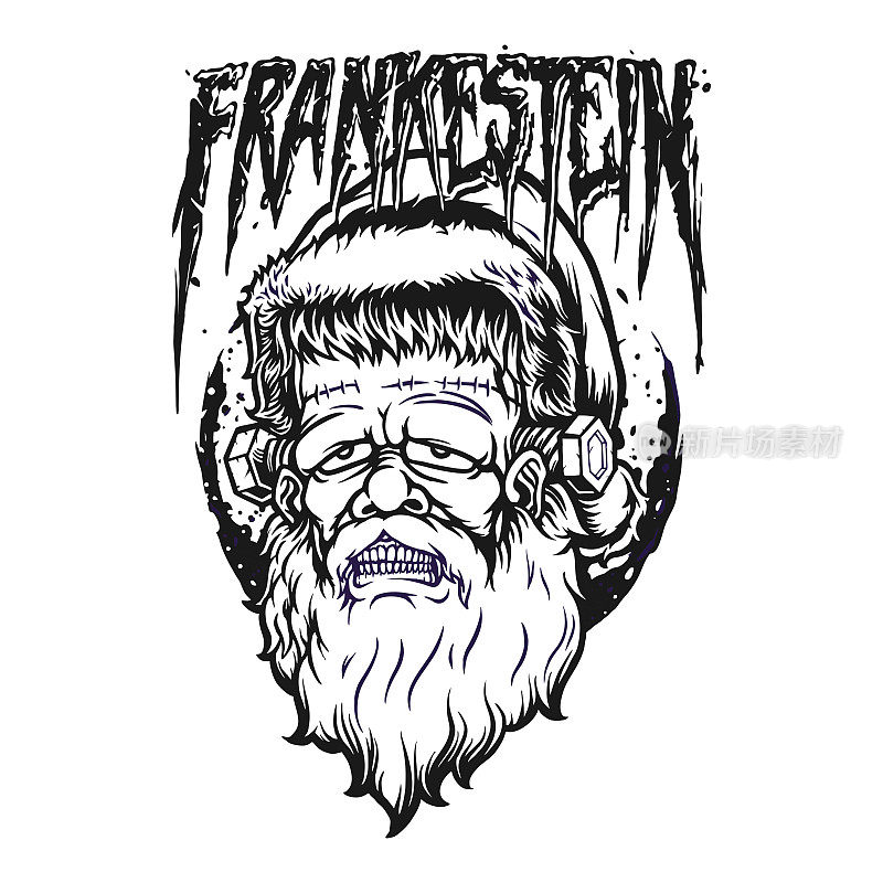 弗兰肯斯坦僵尸圣诞老人帽子单色