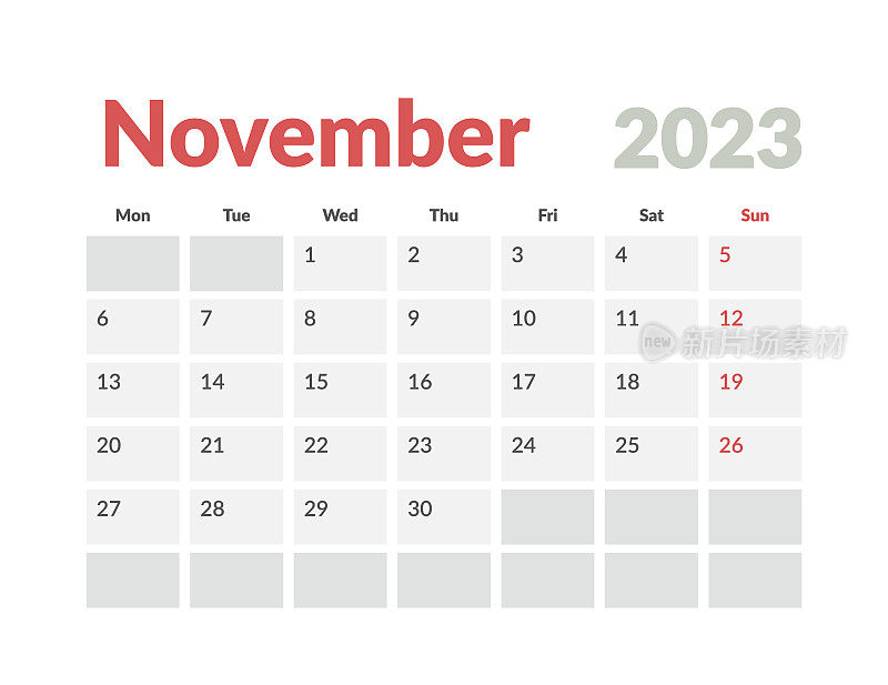 日历模板简单一周开始周一每月