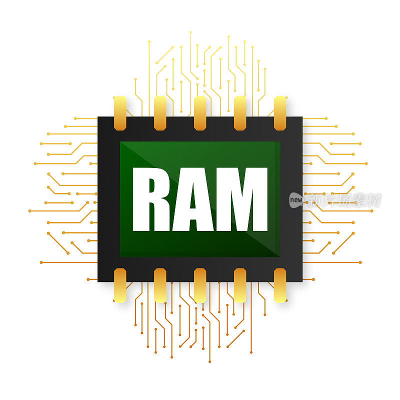 RAM闪存芯片。电脑硬件。矢量图