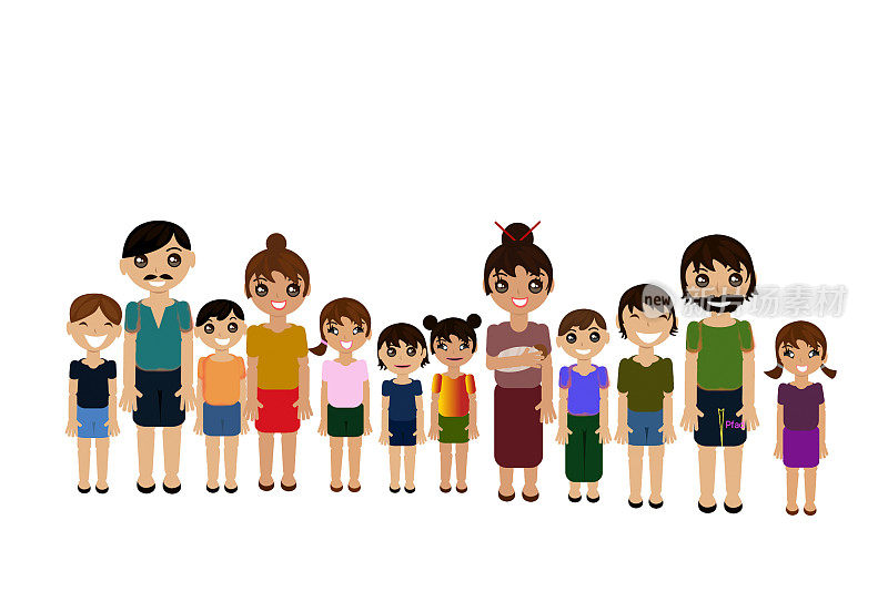 一个亚洲家庭的插图