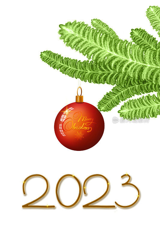 圣诞快乐和2023年新年快乐的背景与红色圣诞球