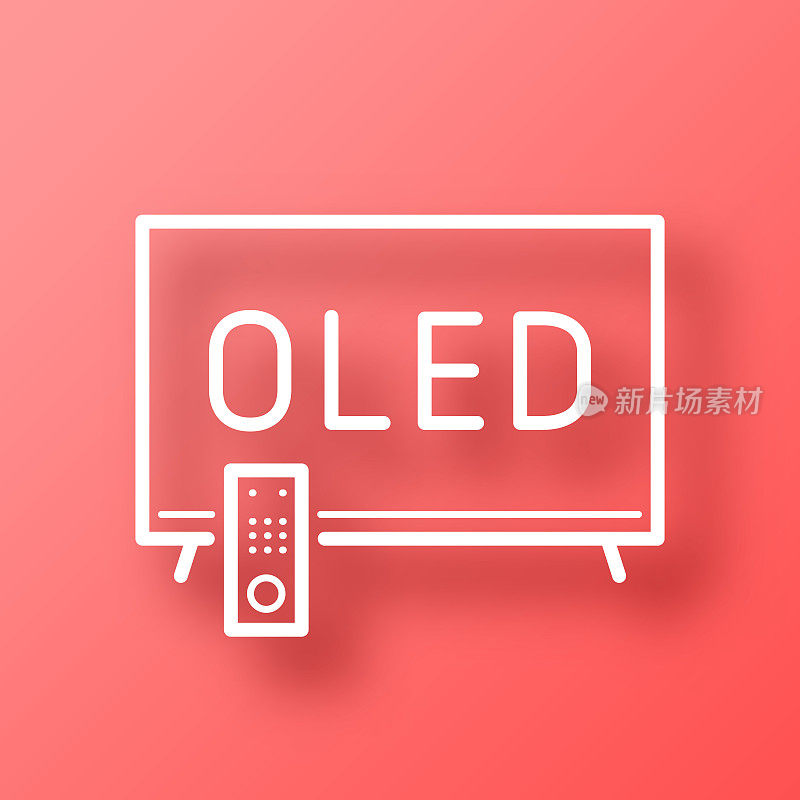 OLED电视。图标在红色背景与阴影