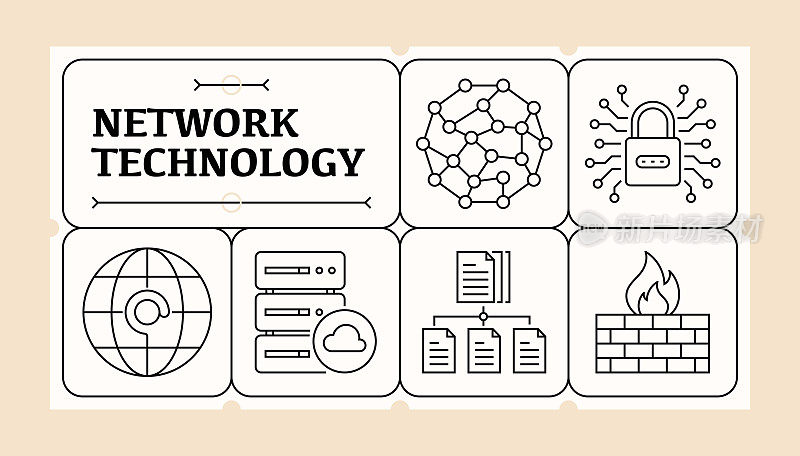 网络技术线图标集和横幅设计