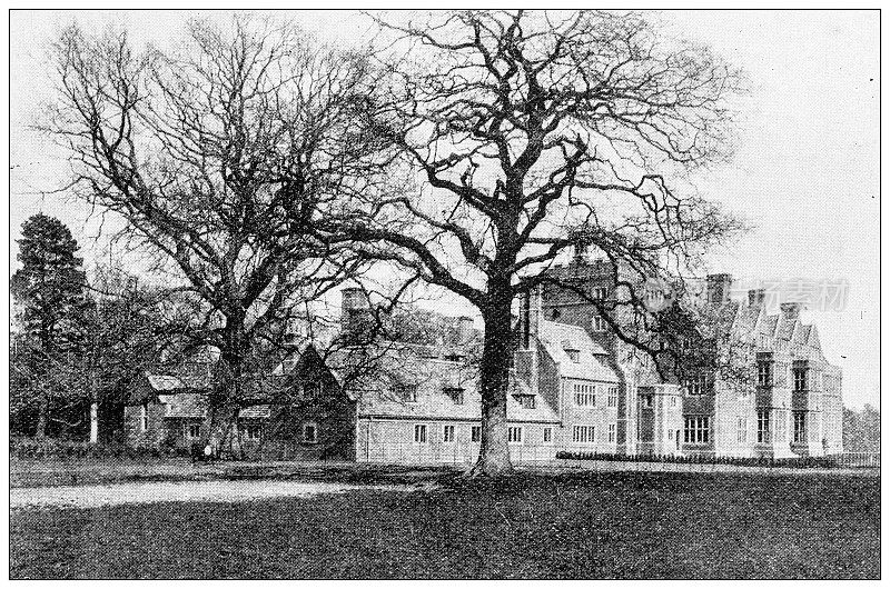 英国多塞特郡的古董照片:莫特库姆屋，斯托布里奇勋爵的住所