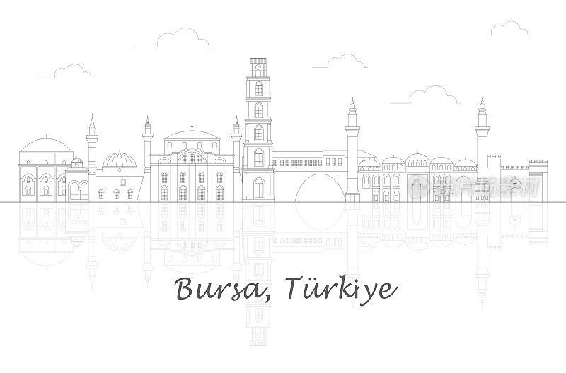 土耳其布尔萨市的轮廓天际线全景