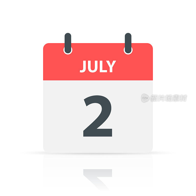 7月2日-白色背景反射的每日日历图标