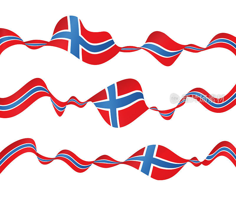 挪威的矢量旗挥舞丝带横幅集。隔离在白色背景上