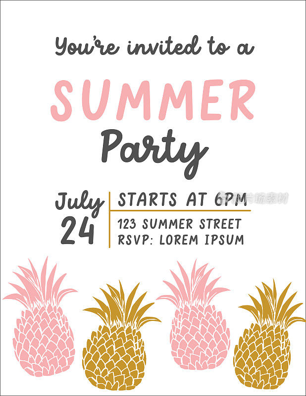 夏季派对邀请模板与菠萝