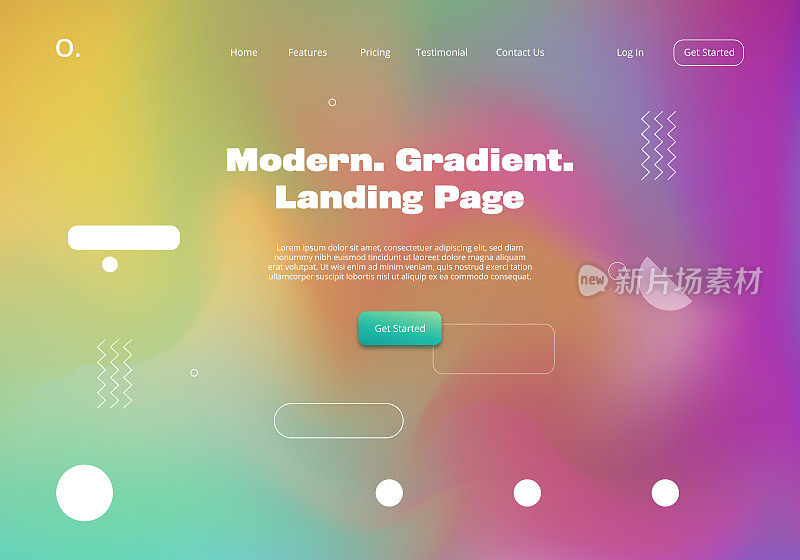 现代模糊梯度多色抽象背景登陆页网站模板设计与几何形状元素