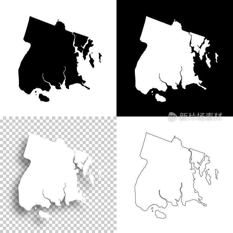 布朗克斯县，纽约。设计地图。空白，白色和黑色背景