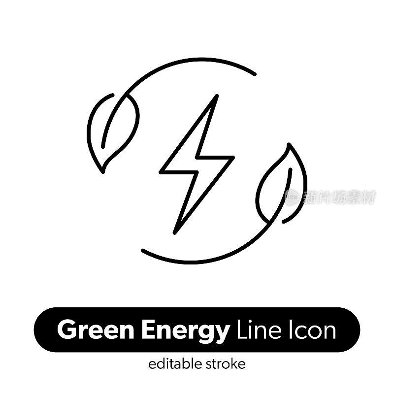 绿色能源线图标。可编辑的描边矢量图标。