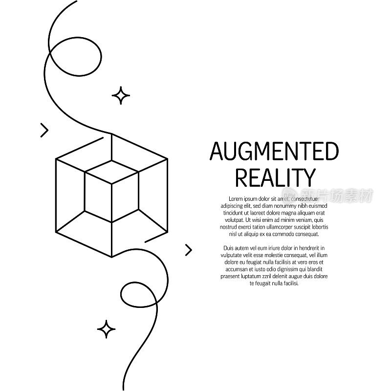 增强现实图标的连续线条绘制。手绘符号矢量插图。