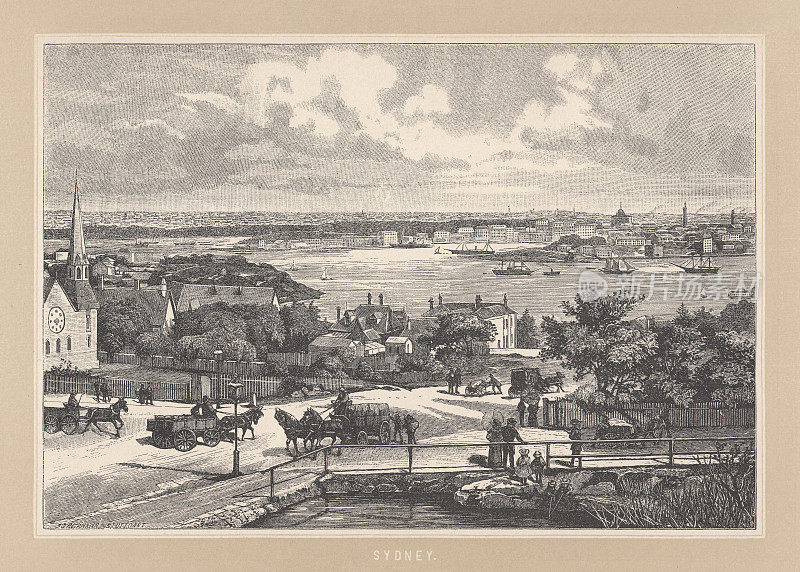 澳大利亚悉尼港，木刻，1892年出版