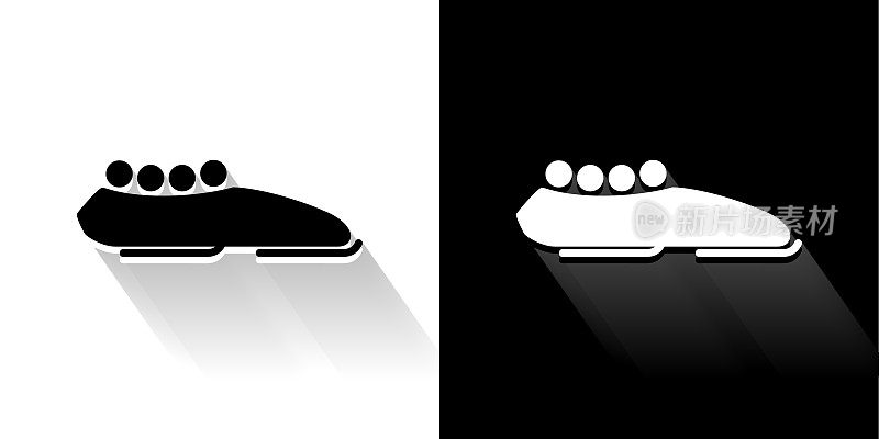 有舵雪橇和运动员黑色和白色与长影子的图标