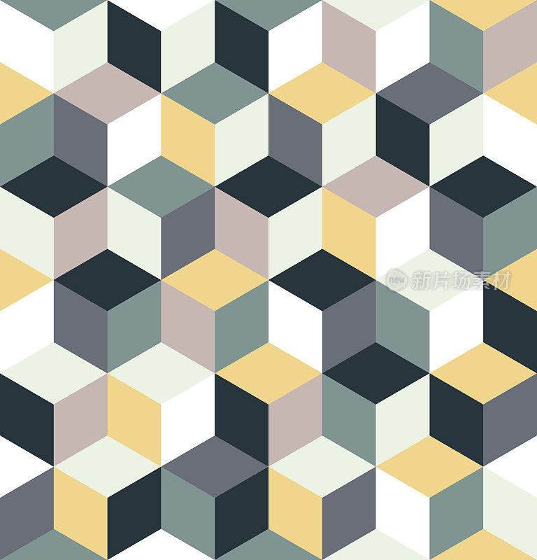 彩色立方体的无缝模式。无尽的多色立方背景。体的背景。抽象无缝背景与立方体装饰。矢量插图。