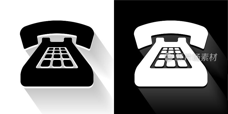 电话黑白图标与长影子