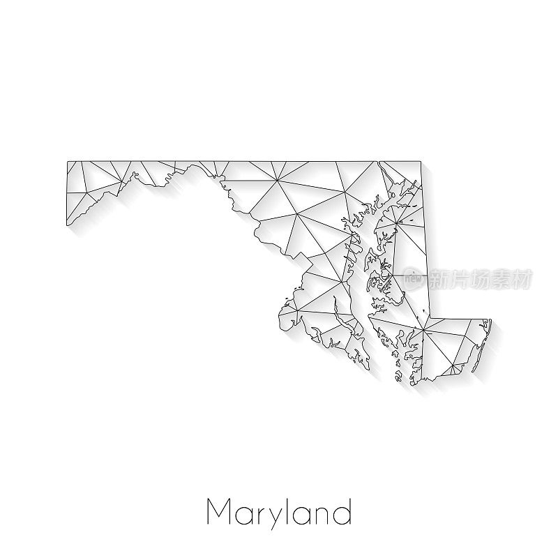 马里兰地图连接-白色背景上的网络网格