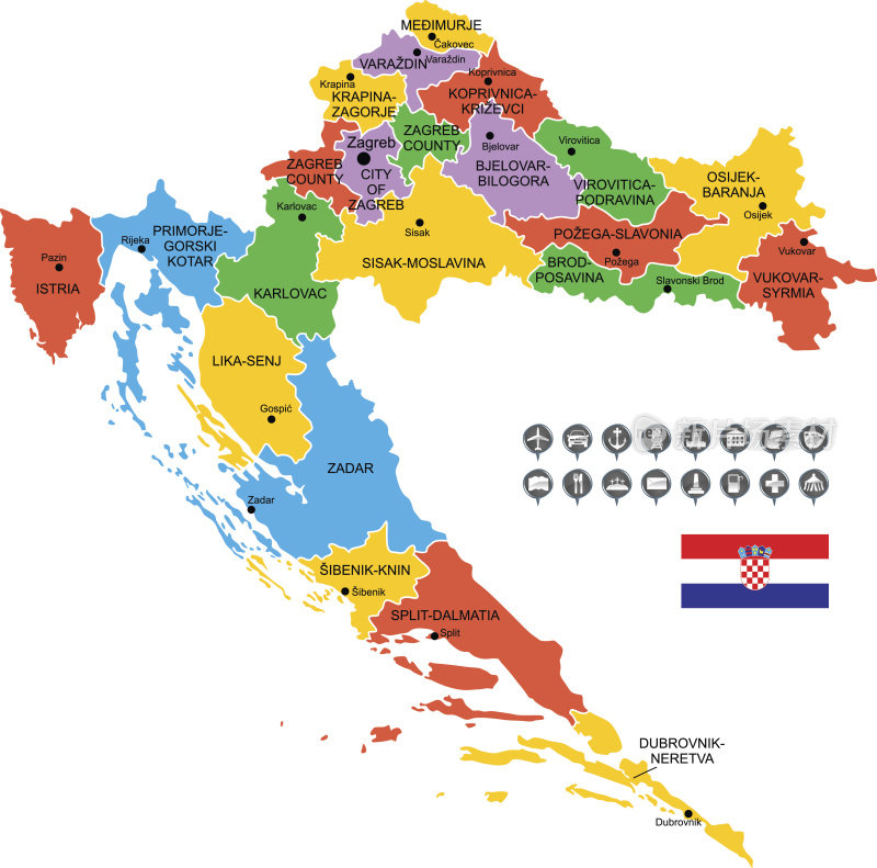 详细的克罗地亚矢量地图