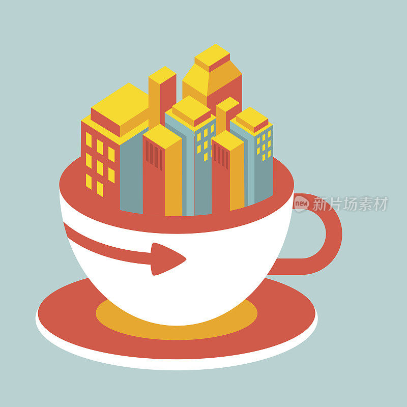 量现代都市中的一杯咖啡